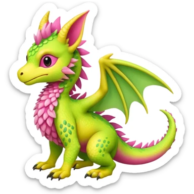 Strawberry-Lime-Lemon-themed "Dutch Angel Dragon"-"Vernid"-"Trico"-furry-Fakémon-hybrid-creature (full body) sticker