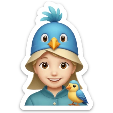child with a bird hat sticker