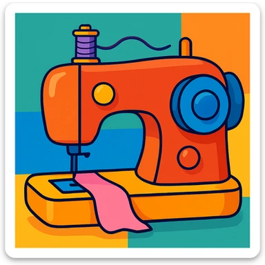 sewing machine, vibrant cartoon style, colorful, lively sticker
