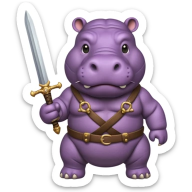 hippo with sword strapped to his front sticker