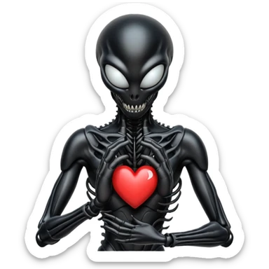 black xenomorph from the movie Alien making heart sign sticker
