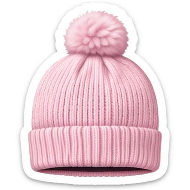 fluffy pastel pink winter beanie hat with pom pom, soft and cozy sticker