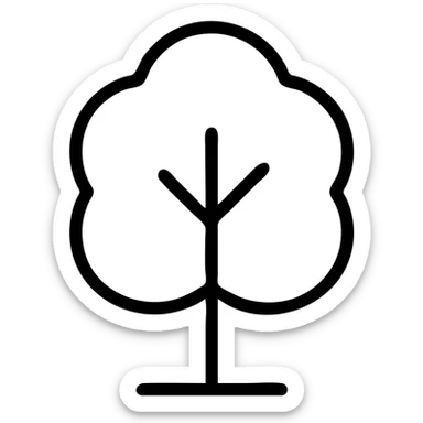 tree icon for a map, simple silhouette, rounded canopy, minimal detail, clear outline, suitable for small size sticker