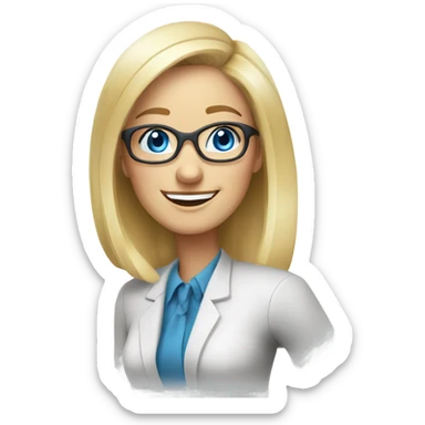 Beautiful blonde office lady with glasses happy blue eyes talking on a phone  sticker