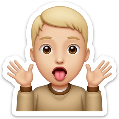 tounge out w hands to the side like pushing sticker