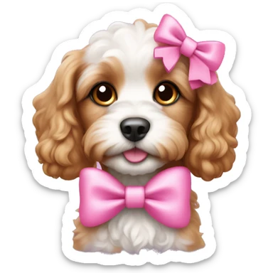 Cavapoo puppy with pink bows on ears sticker