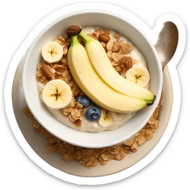 porridge bowl with granola and banana and nutcream on top sticker