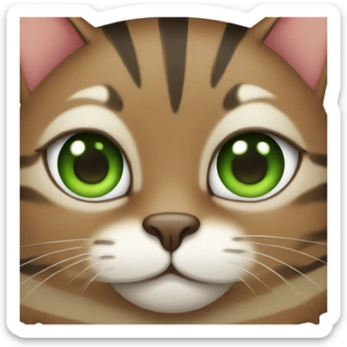 A fat brown striped cat with big green eyes sticker