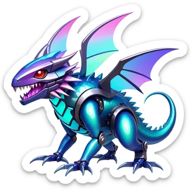  Epic legendary rare glowing mechanical Shiny sparkly transparent bioluminescent luminescent vibrant bright pastel dark exotic iridescent colorful gradients futuristic modern metallic glossy glittery fantasy-cyber-Fakémon-Pokémon-Vernid-creature sticker