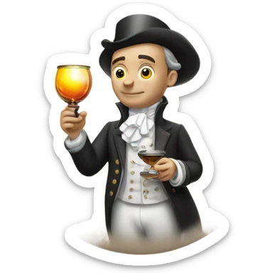 A rich aristocrat holding a glass oil burner with a bubble on the end sticker