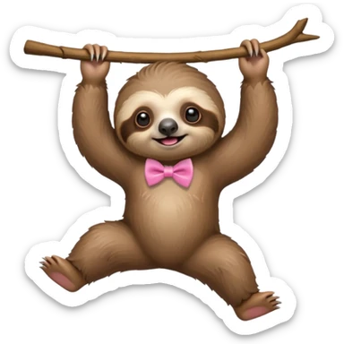 cute swinging Sloth on stick, pink bow tie sticker