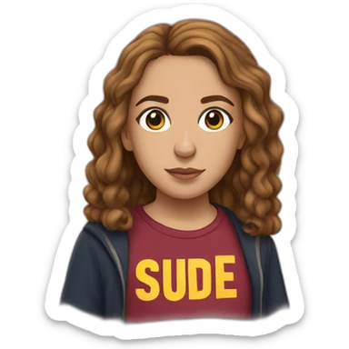 Hermione Granger wears a T-shirt with the word Sude on it sticker