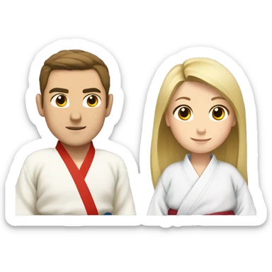Man with brown hair, and  blonde girl in kimono judo sticker