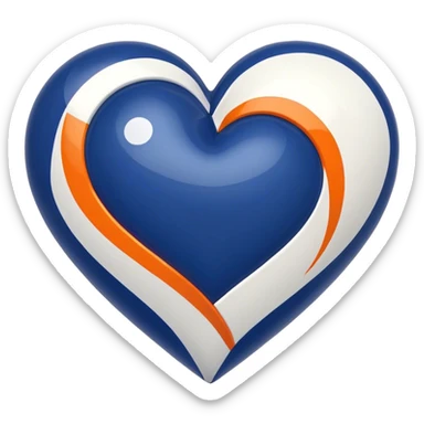 Glossy, sporty dark blue heart with diagonal white and orange athletic stripes going down one side sticker