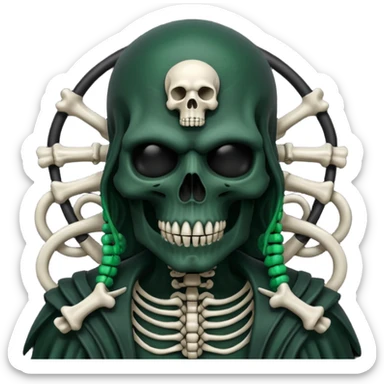 HR giger, wires, dark green, black flesh undead sorcerer, head. bones and skin sticker