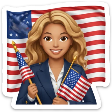 Beyonce with holding an american flag sticker