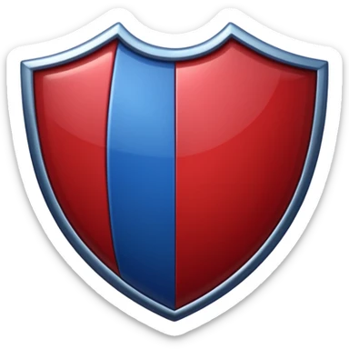 shield divided in half, one side dark red and the other side dark blue, apple emoji style, no text sticker