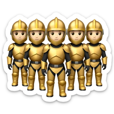 group of golden knights standing together, partially hidden in shadows, emoji style sticker