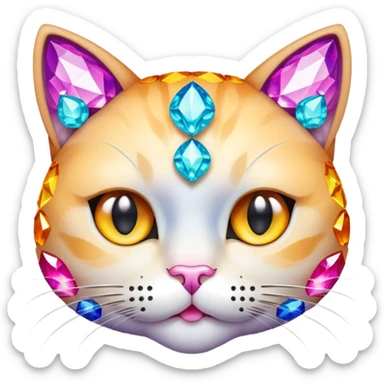 cat face with a blank, staring expression, made of sparkling gems sticker