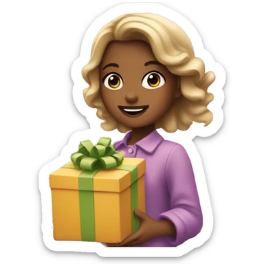 girl holding gifts in her hands against the backdrop of the Eiffel Tower sticker