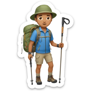 A man wearing hiking clothes and carrying trekking poles. sticker