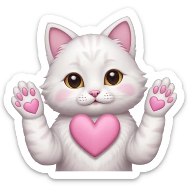 Cute white cat making heart shape with his hand above the head sticker