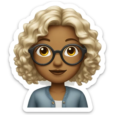 A girl with warm tonebwavy hairs wearing circle specs sticker