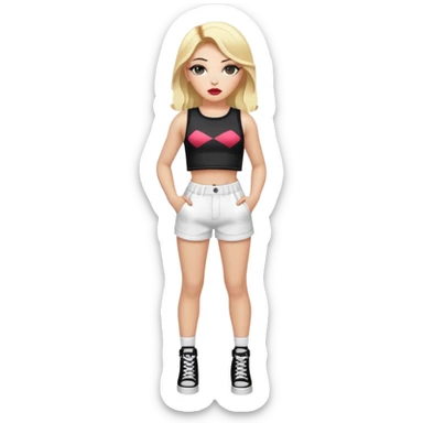 Full body white teenage girl with blonde hair, heavy makeup, big lips, crop top and choni style clothing sticker