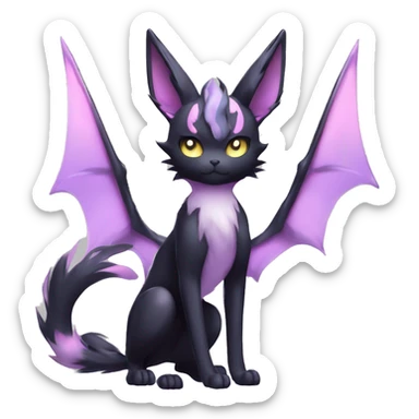 Shiny Cool pastel Black beautiful ethereal fantasy Kawaii Sona Umbreon-Espeon-Litten-Fakemon-cat-animal with edgy bat-ears black mane vtuber model Full Body sticker