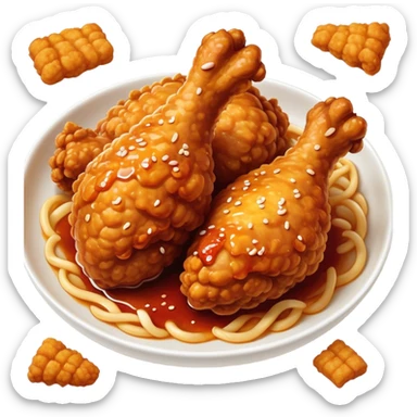 Cinematic Realistic Korean Fried Chicken Dish Emoji, depicted as crispy, golden-fried chicken glazed in a tangy sauce rendered with detailed textures and vibrant, dynamic lighting. sticker