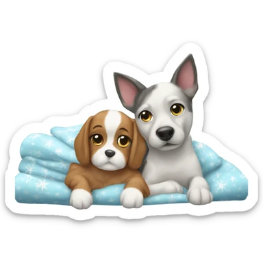 Dog and cat snuggling wearing Christmas pyjamas  sticker