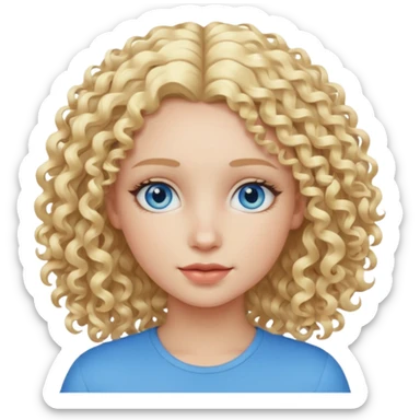 Cool blond curly girl blue eyes. Cooler color blond hair sticker
