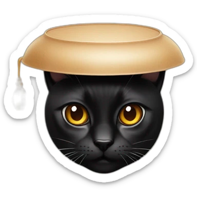 Black cat with brown eyes with a lid in his mouth sticker