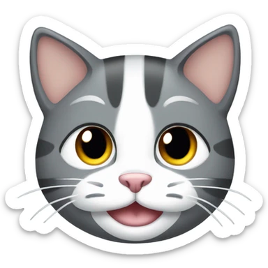 Grey cat with white mouth smiling no white on forehead sticker