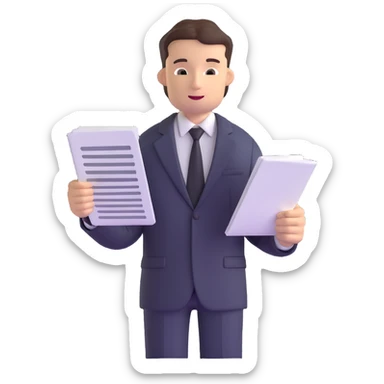 male accountant in business suit holding papers in hand sticker