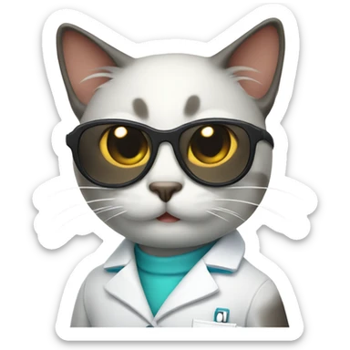smiling doctor cat wearing black sunglasses sticker