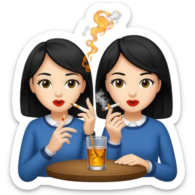 2 girls 1 smoking and 1 drinking black hair  sticker