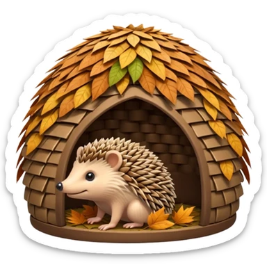 Hedgehog hut made of leaves sticker