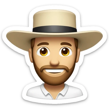 Amish man white with brown straw hat building a building with beard smiling half body sticker
