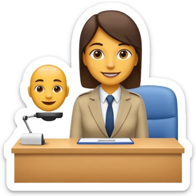 un recruteur à son bureau en face d'un candidat tourné de 3/4 sticker