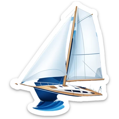 An icon featuring a sleek sailboat with billowing sails cutting through the waves. The design includes the boat's mast, a wind-filled sail, and water splashes, symbolizing the thrill and skill of sailing. Transparent background highlights the elegance and power of wind-driven sports. sticker