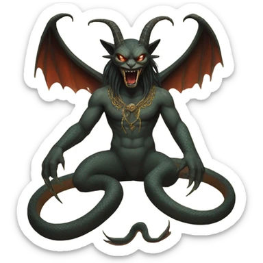 garuda snake demon who resembles a baphomet cat creature with fangs sticker