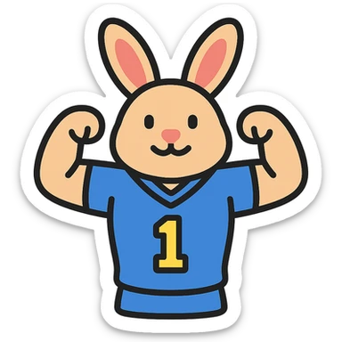 bunny mascot wearing a blue football jersey, flexing sticker