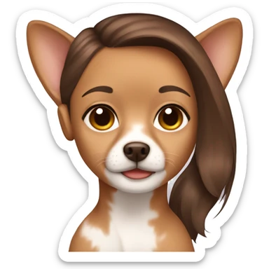 girl brown hair with chihuahua  sticker
