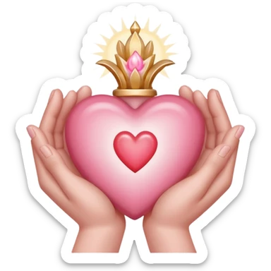 hands cradling a light pink sacred heart  sticker