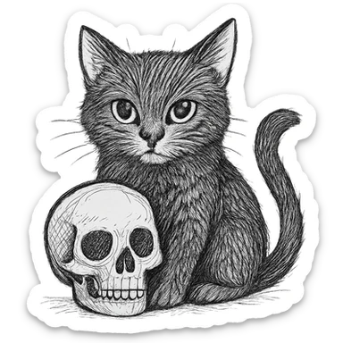 Make the black cat more detailed while keeping the hand-drawn sketch line art style, with no background. sticker