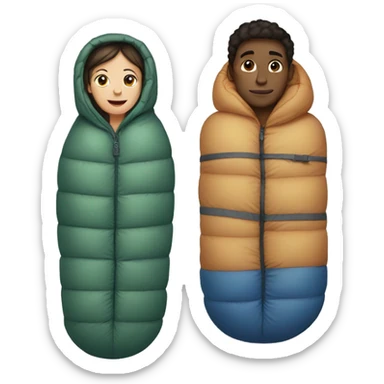 a girl and a boy in a single sleeping bag sticker