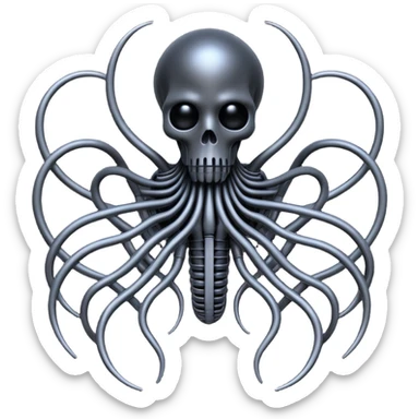 network of dark black wires and tubes forming a surreal creature, Giger-inspired sticker