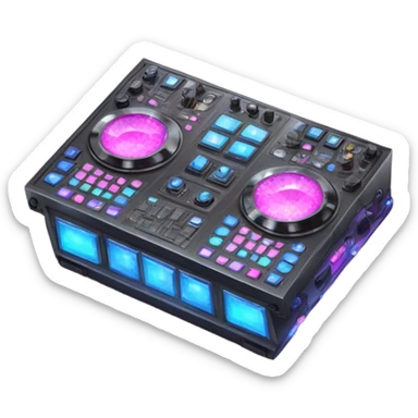 Realistic isolated DJ Sound control board with pink,blue,and purple sparkling diamonds and rhinestones on it. sticker