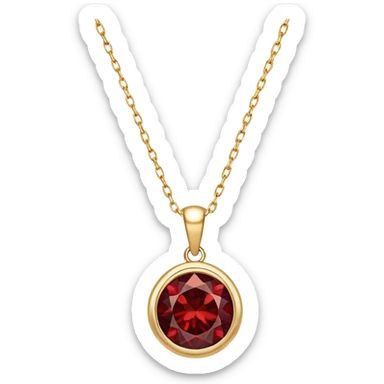 red garnet pendant with a shimmering aura of magic and strength, on a gold chain sticker